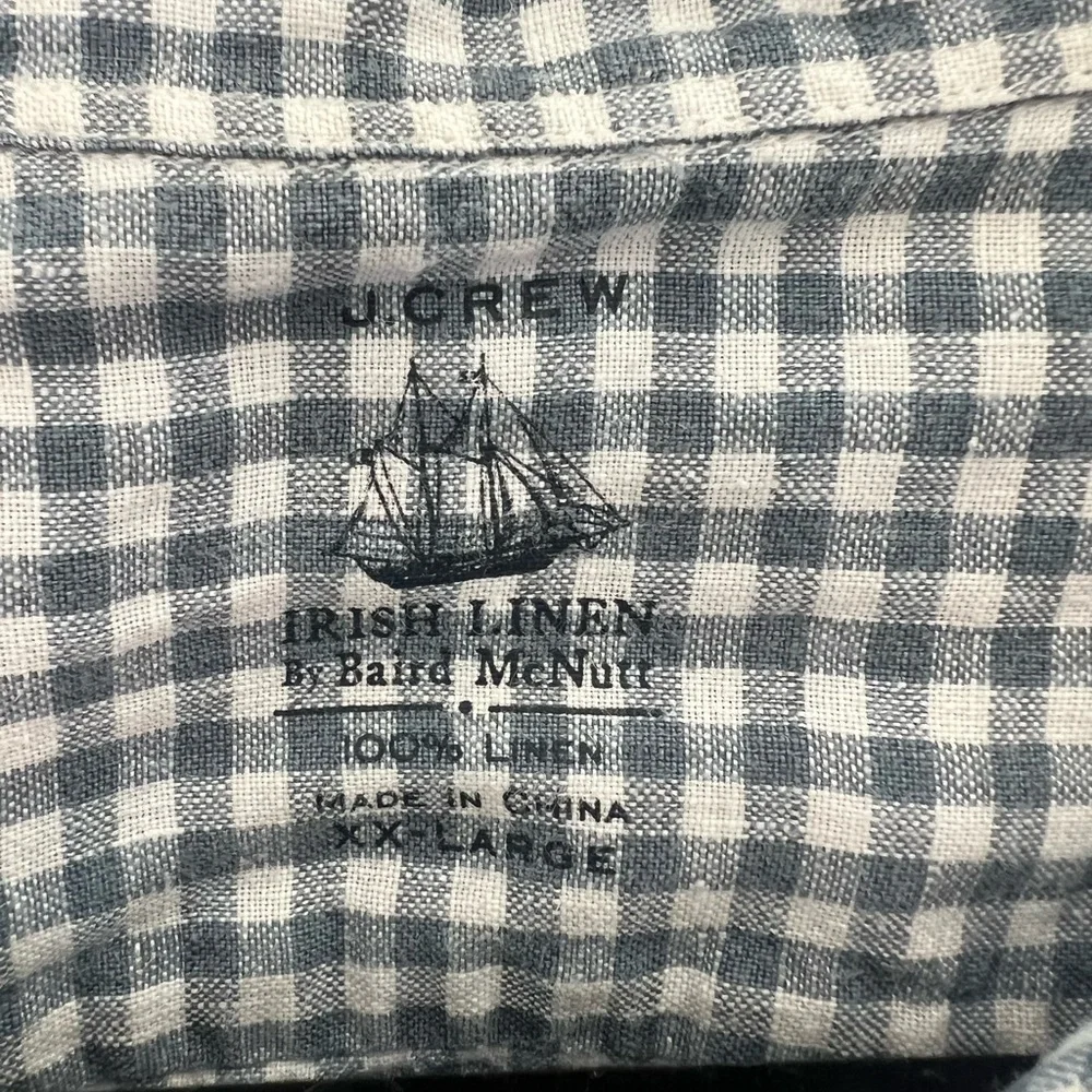 J Crew Irish Linen Baird McNutt Men's Blue Gingham Button-Up Shirt Resortwear